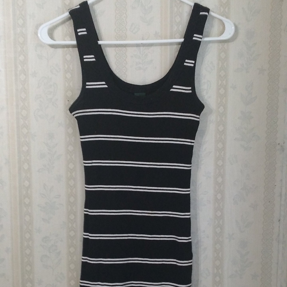 White Striped Black Sleeveless Dress